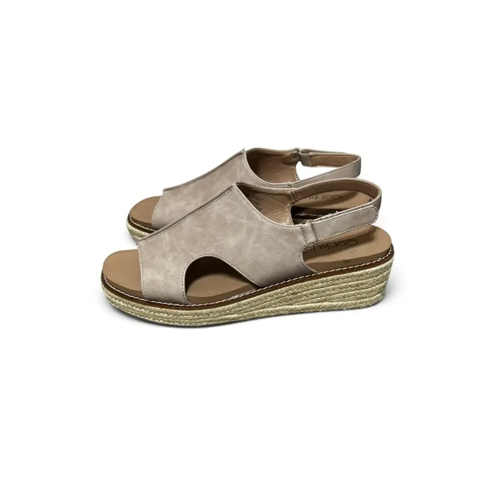 Corkys Women’s Taupe Ready or Not Low Wedge Sandals Size 9